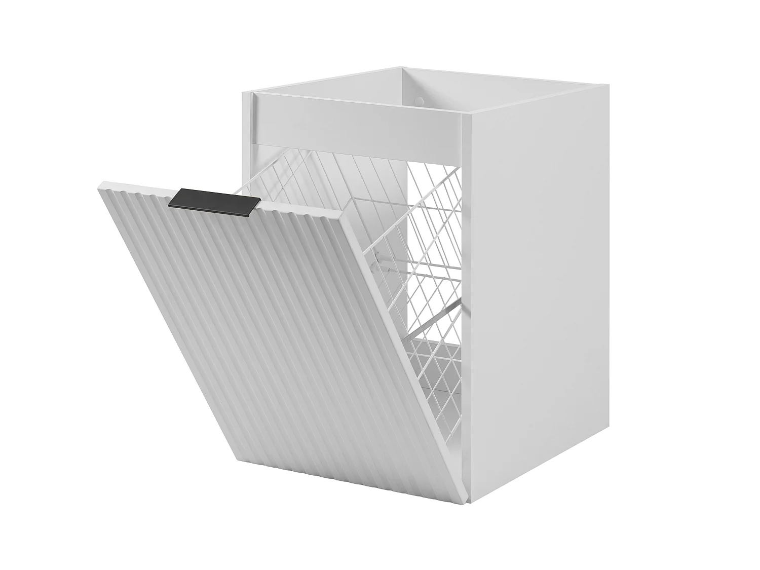 Badezimmerschrank mit Wäschekorb, weiß, 40 x 57 x 46 cm, schwarze Griffe 4961724 - obrazek 1