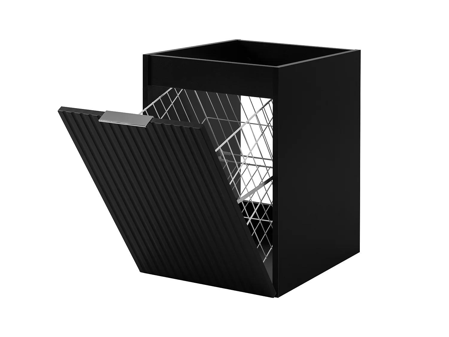 Badezimmerschrank mit Wäschekorb, schwarz, 40 x 57 x 46 cm, silberne Griffe 4961726 - obrazek 1