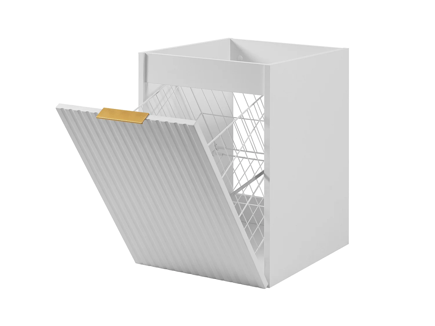 Badezimmerschrank mit Wäschekorb, weiß, 40 x 57 x 46 cm, goldene Griffe 4961725 - obrazek 1
