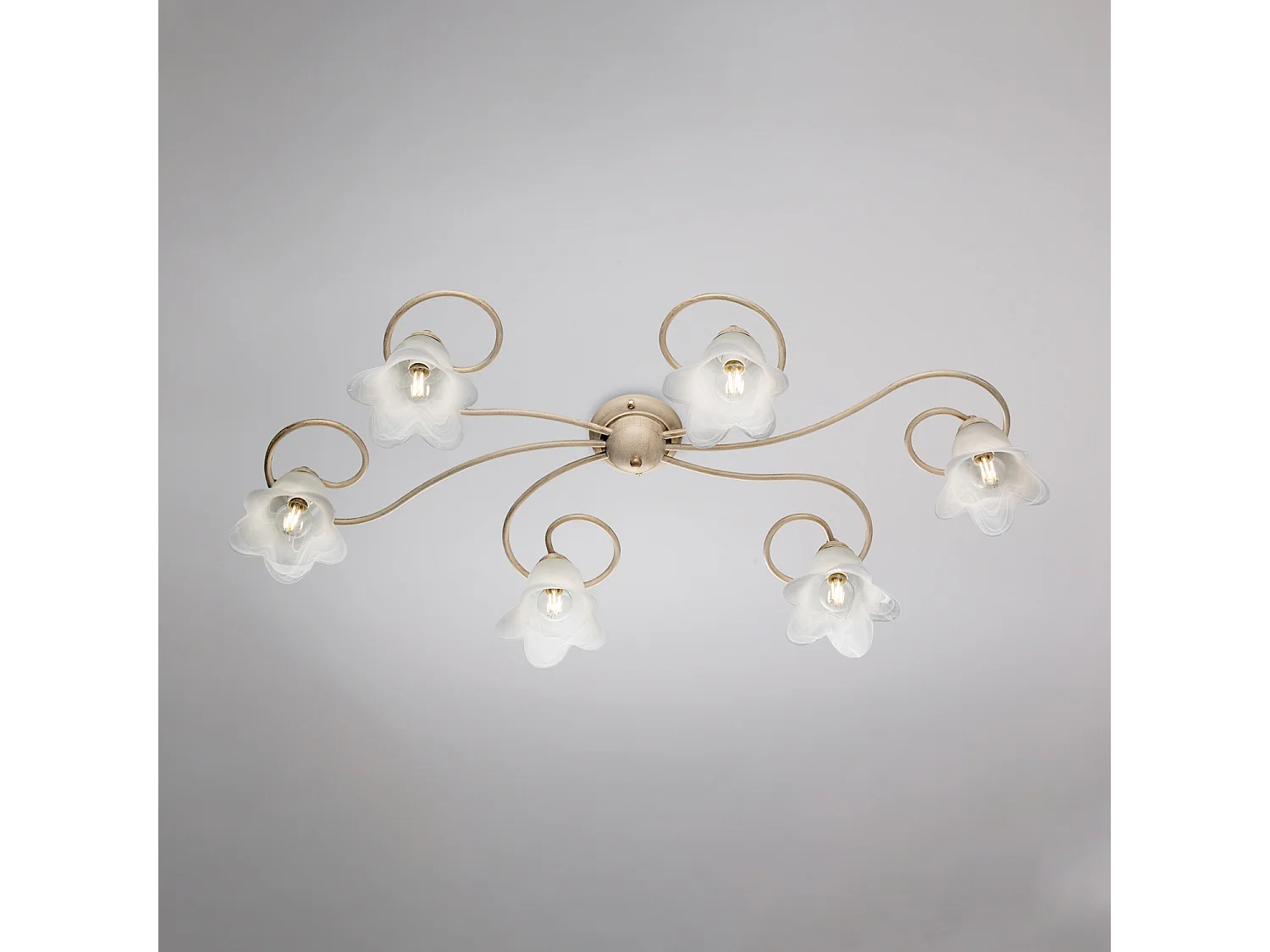 Alice lampa sufitowa żelazo kość słoniowa złoto stare klosze szkło alabastr Ø14 cm 6 lamp dł 99×50 cm 4074259