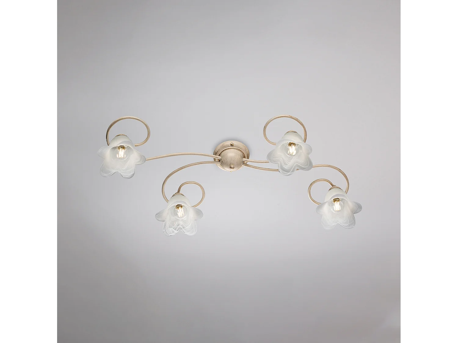 Alice lampa sufitowa żelazo kość słoniowa złoto stare klosze szkło alabastr Ø14 cm 4 lampy dł 87×40 cm 4074322