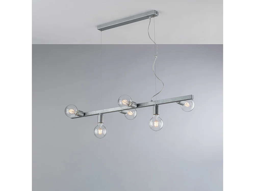 Lampa wisząca Fabian z żelaza lakierowanego na biało i srebrno, 6 świateł, dł. 101 x 16 cali, BL293-6-ARG 3717145 - obrazek 1