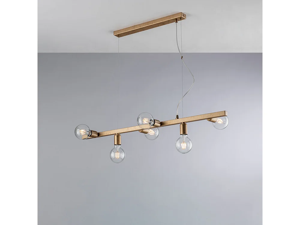 Lampa wisząca Fabian z czarnego i złotego lakierowanego żelaza, 6 świateł, dł. 101 x 16 cali, BL293-6-OR 3717124 - obrazek 1