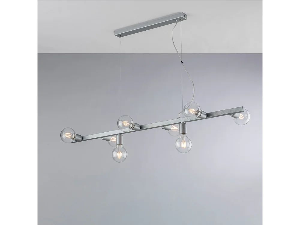 Lampa wisząca Fabian z żelaza lakierowanego na biało i srebrno, 8 świateł, dł. 121 x 16 cali, BL293-8-ARG 3717203 - obrazek 1