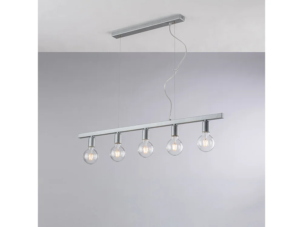Lampa wisząca Fabian z żelaza lakierowanego na biało i srebrno, 5 świateł, dł. 101 x 5, BL293-5-ARG 3717339 - obrazek 1