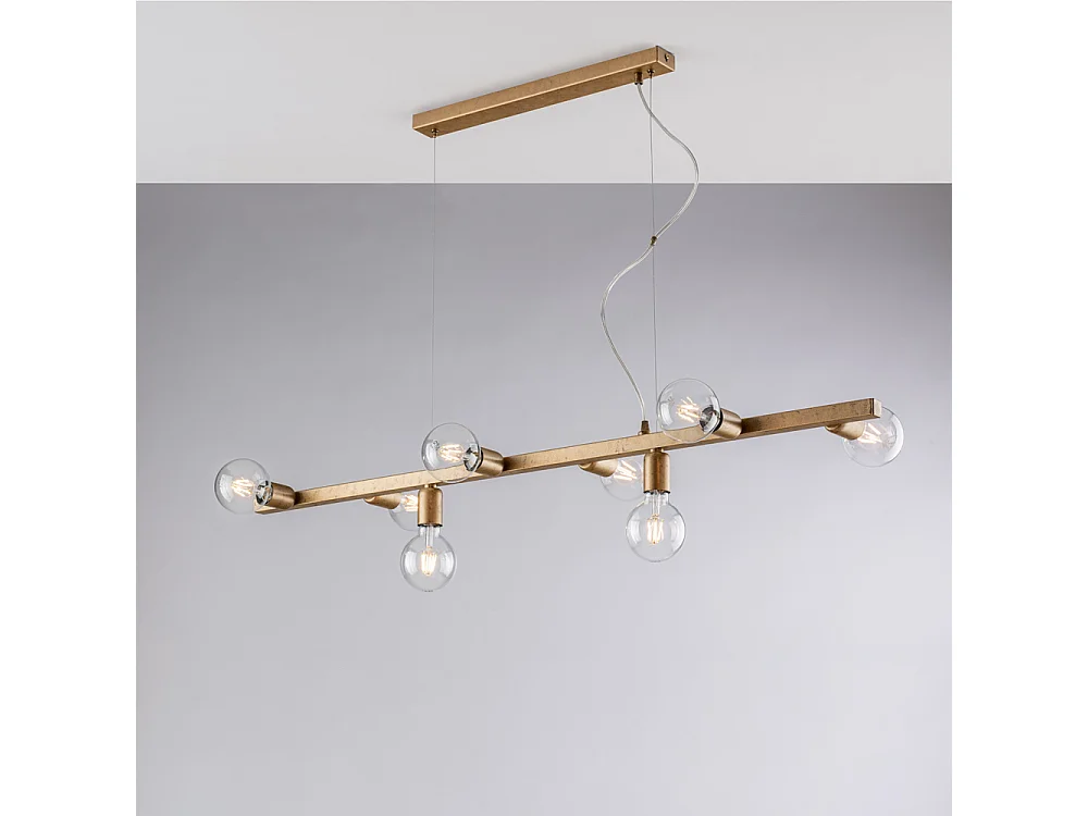 Lampa wisząca Fabian z czarnego i złotego lakierowanego żelaza, 8 świateł, dł. 121 x 16 cali, BL293-8-OR 3717316 - obrazek 1