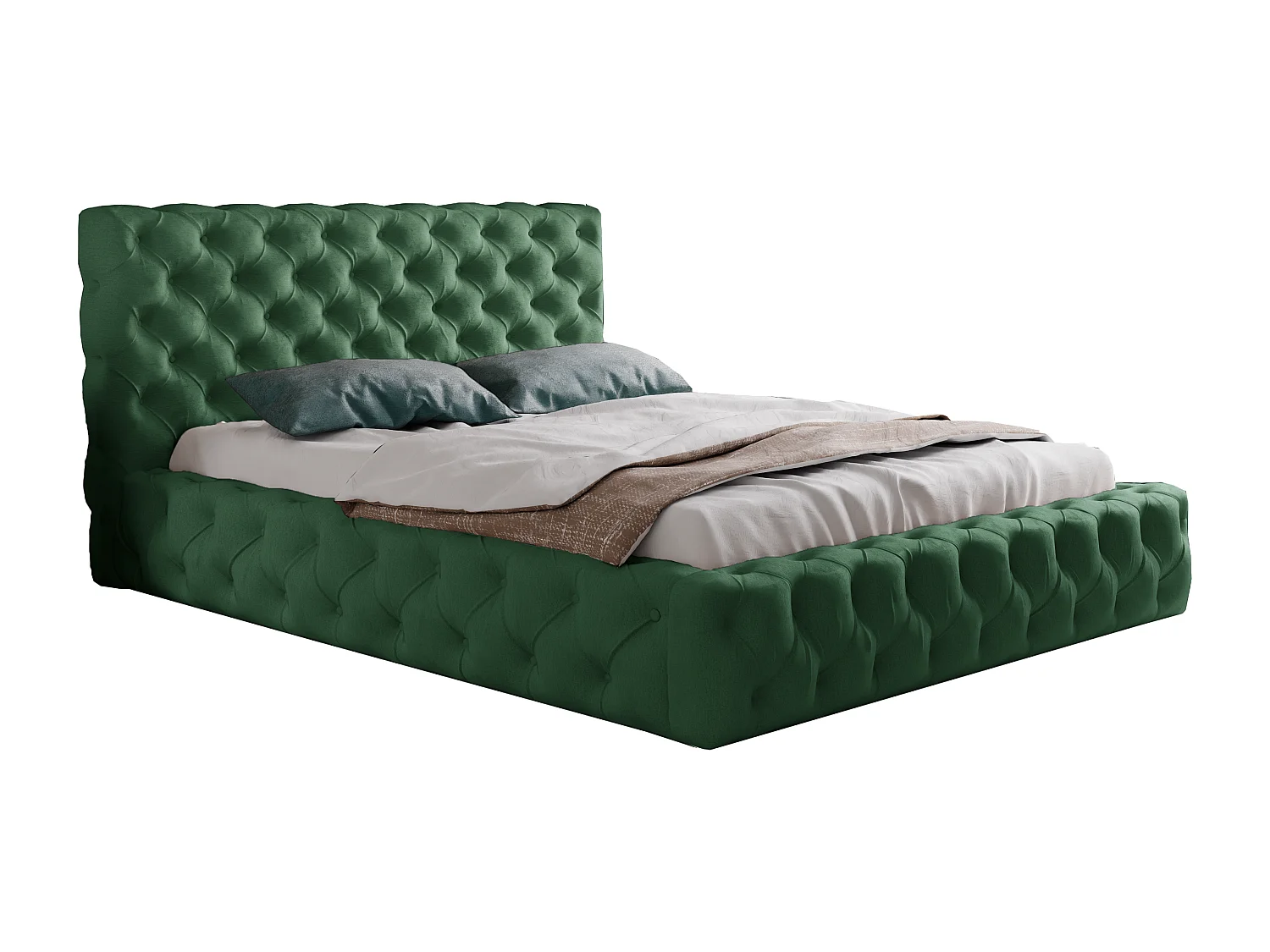 Łóżko tapicerowane 160x200 Glory - łóżko glamour Chesterfield z pojemnikiem, stelażem i pikowanym wezgłowiem - zielony 3630946 - obrazek 1