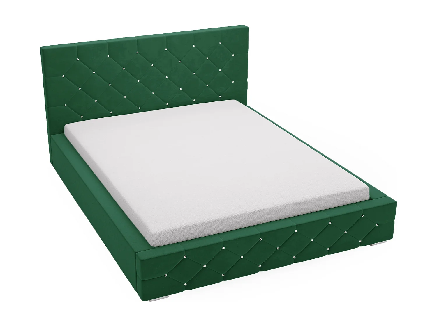 Łóżko tapicerowane 140x200 Solar - łóżko glamour z kryształkami, pojemnikiem i stelażem - zielony 3630986 - obrazek 1