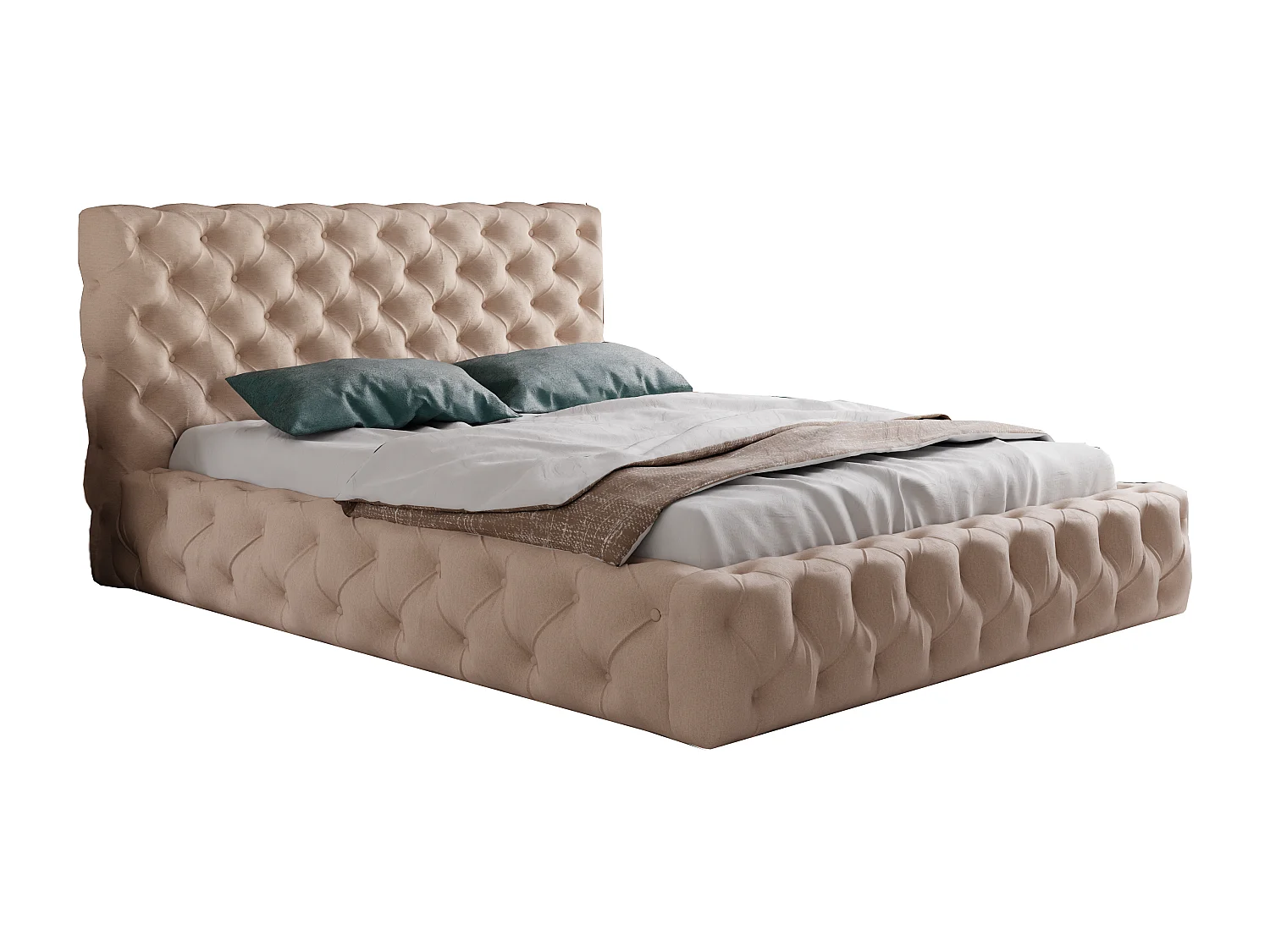 Łóżko tapicerowane 140x200 Glory - łóżko glamour Chesterfield z pojemnikiem, stelażem i pikowanym wezgłowiem - beżowy 3630973 - obrazek 1