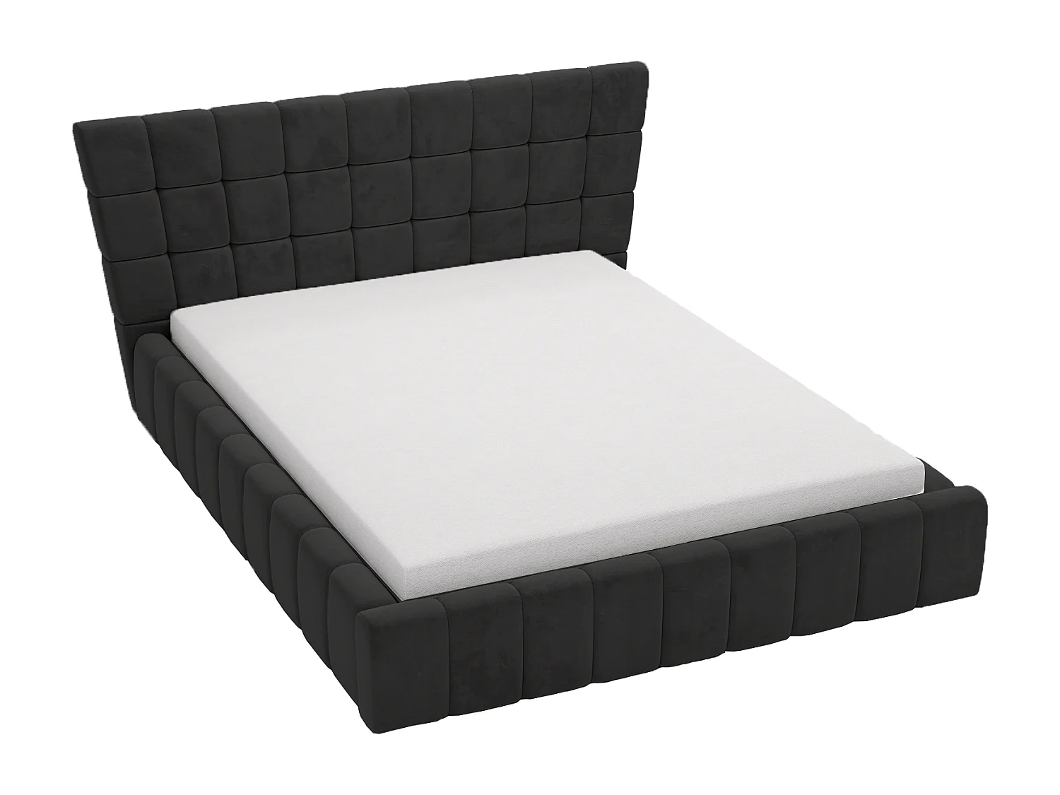 Łóżko tapicerowane 160x200 Deluxe - łóżko dwuosobowe z pojemnikiem, stelażem i przeszywanym zagłówkiem - czarny 3630958 - obrazek 1
