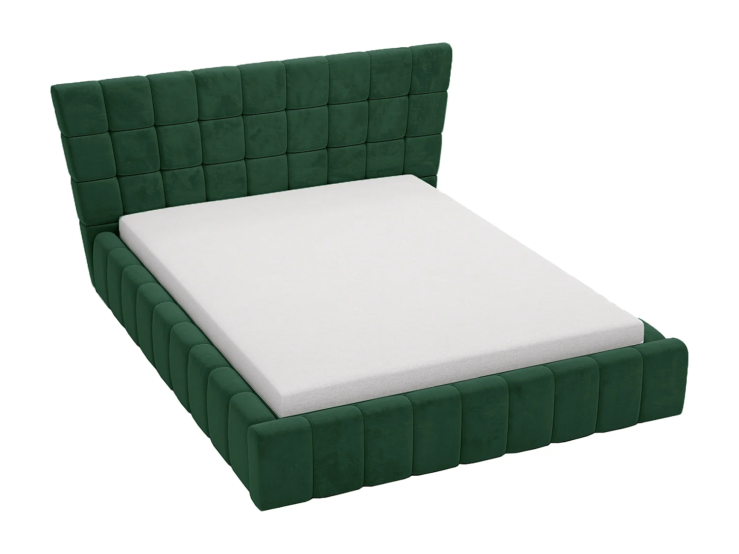 Łóżko tapicerowane 140x200 Deluxe - łóżko dwuosobowe z pojemnikiem, stelażem i przeszywanym zagłówkiem - zielony 3630977 - obrazek 1