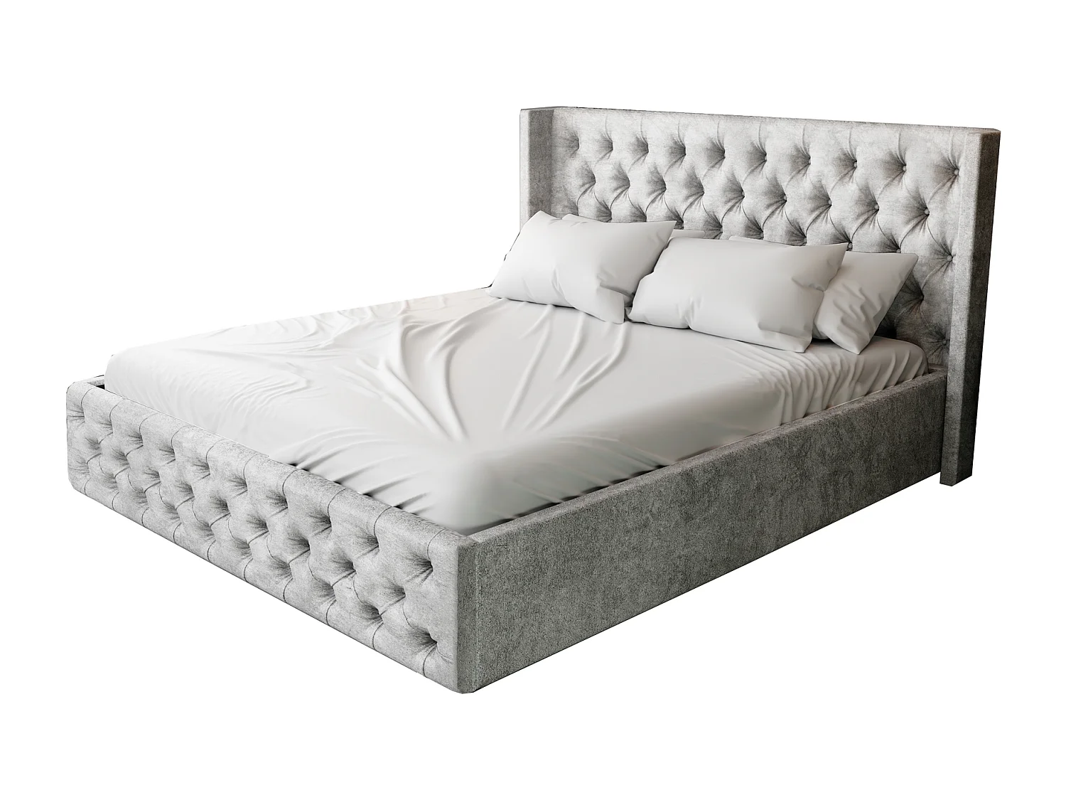 Łóżko 140x200 Chesterfield Rolia z pojemnikiem, stelażem, pikowane glamour, aksamitne - szary 3580464 - obrazek 1