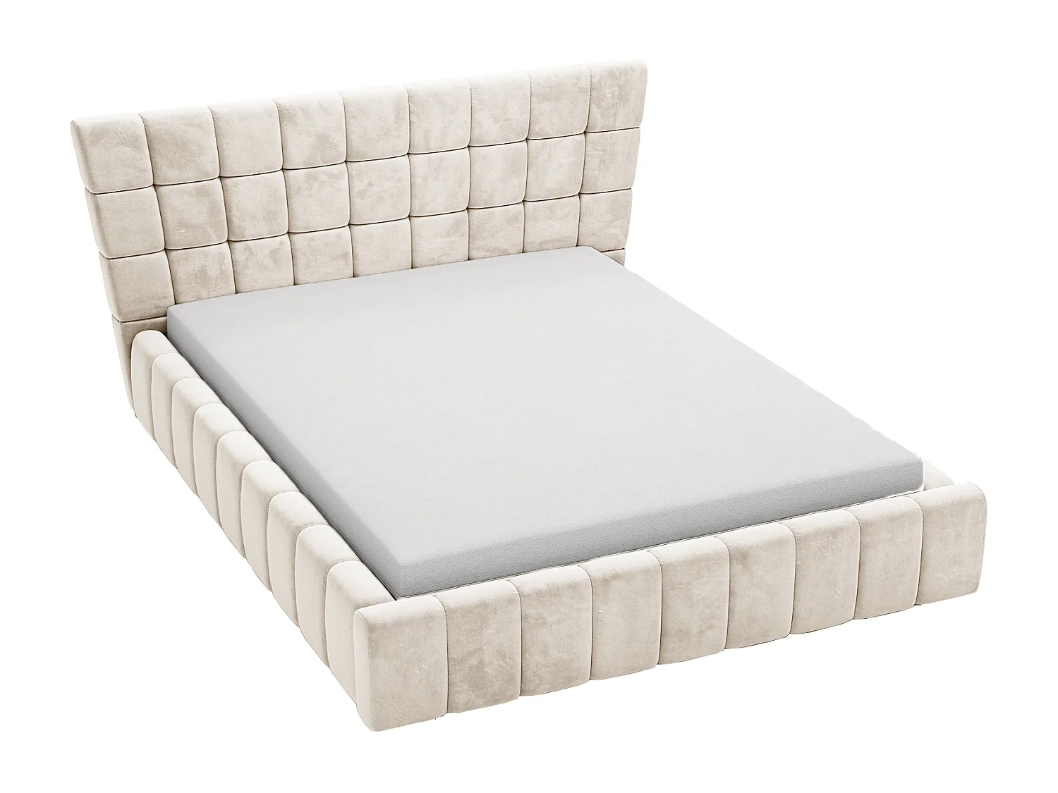 Łóżko tapicerowane 140x200 Deluxe - łóżko dwuosobowe z pojemnikiem, stelażem i przeszywanym zagłówkiem - wanilia 3631031 - obrazek 1
