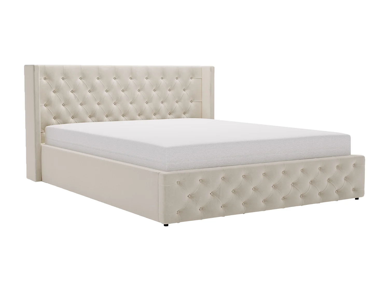 Łóżko tapicerowane 140x200 Rolia - łóżko glamour z pojemnikiem i stelażem, pikowane wezgłowie - beżowy 3989957 - obrazek 1
