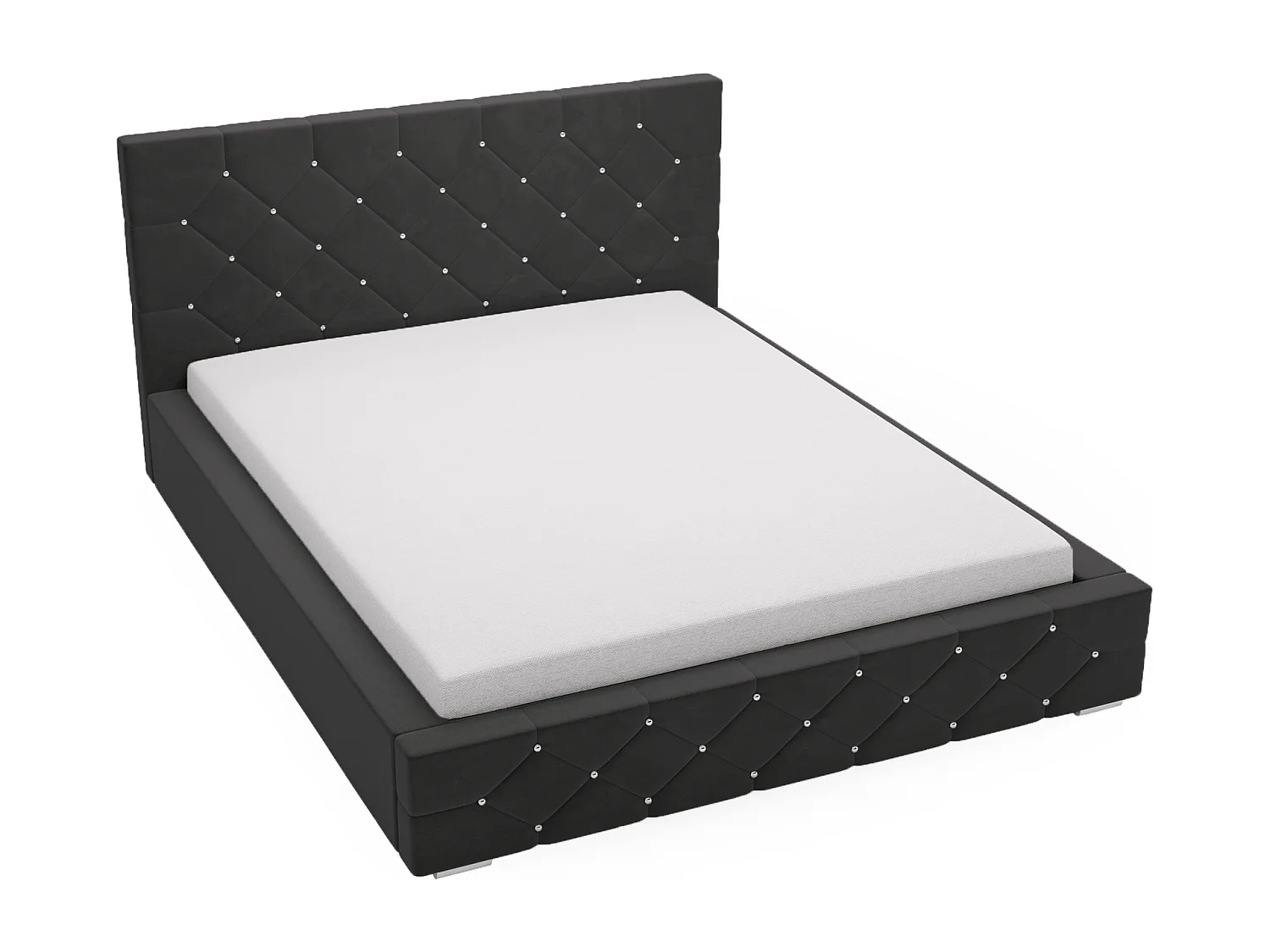 Łóżko tapicerowane 140x200 Solar - łóżko glamour z kryształkami, pojemnikiem i stelażem - czarny 3631045 - obrazek 1
