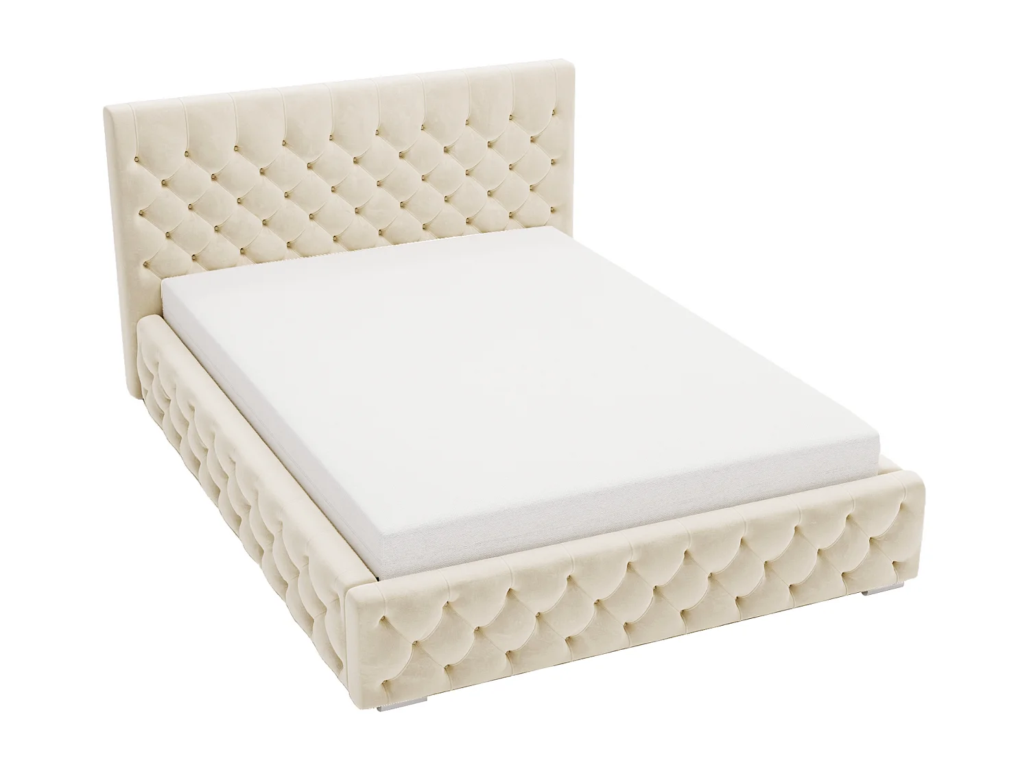 Łóżko tapicerowane 200x200 Elira - łóżko chesterfield glamour z pojemnikiem i stelażem - wanilia 3599912 - obrazek 1