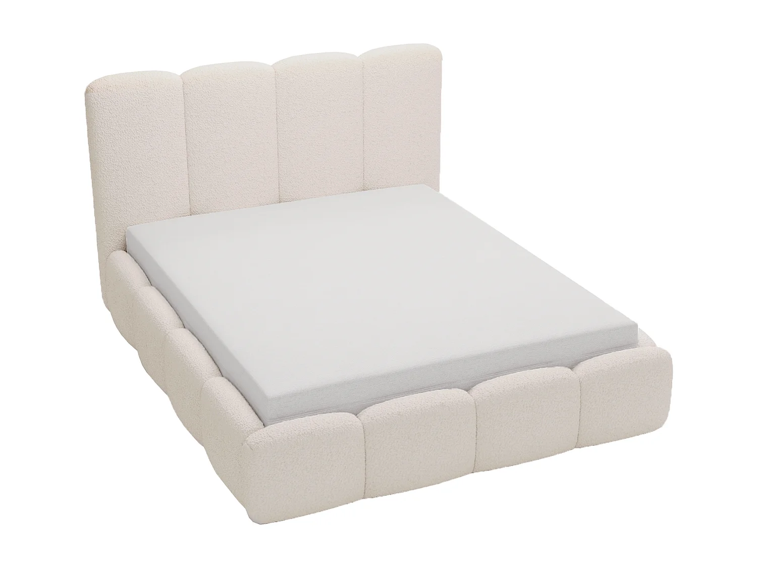 Łóżko tapicerowane 180x200 Merkad Boucle - łóżko dwuosobowe z pojemnikiem, stelażem i grubą pianką - beżowy 3599894 - obrazek 1