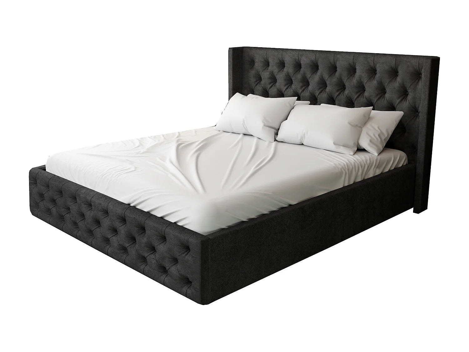 Łóżko 200x200 Chesterfield Rolia z pojemnikiem, stelażem, pikowane glamour, aksamitne - czarny 3580576 - obrazek 1