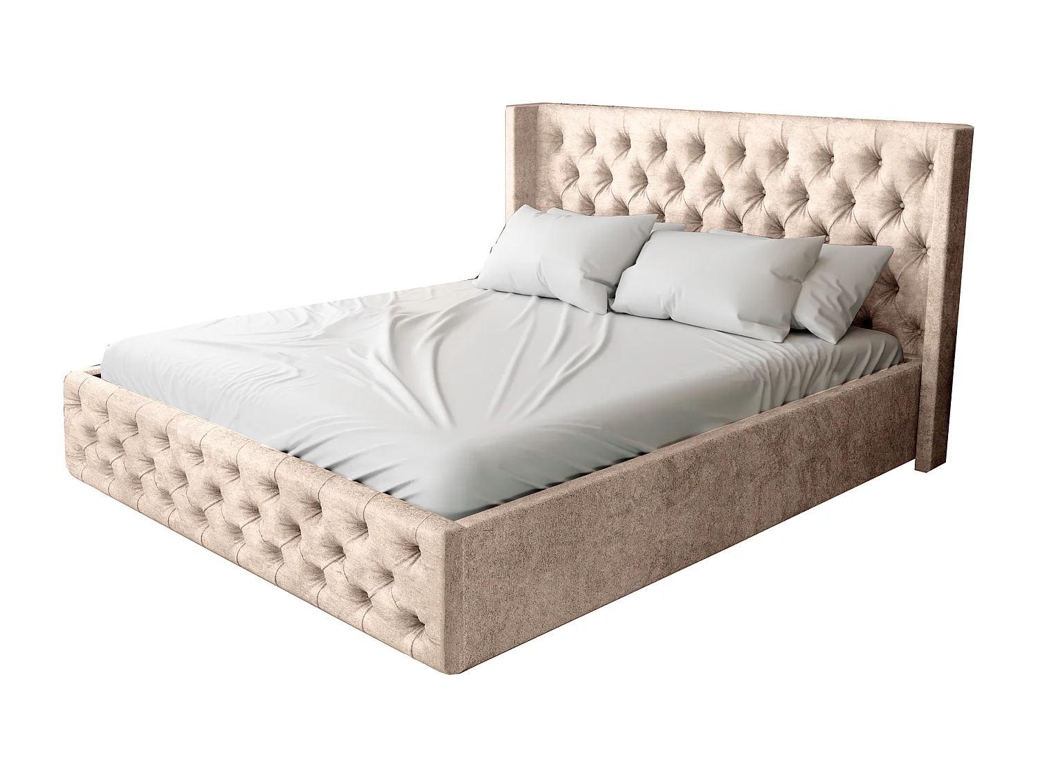 Łóżko 200x200 Chesterfield Rolia z pojemnikiem, stelażem, pikowane glamour, aksamitne - beżowy 3580580 - obrazek 1