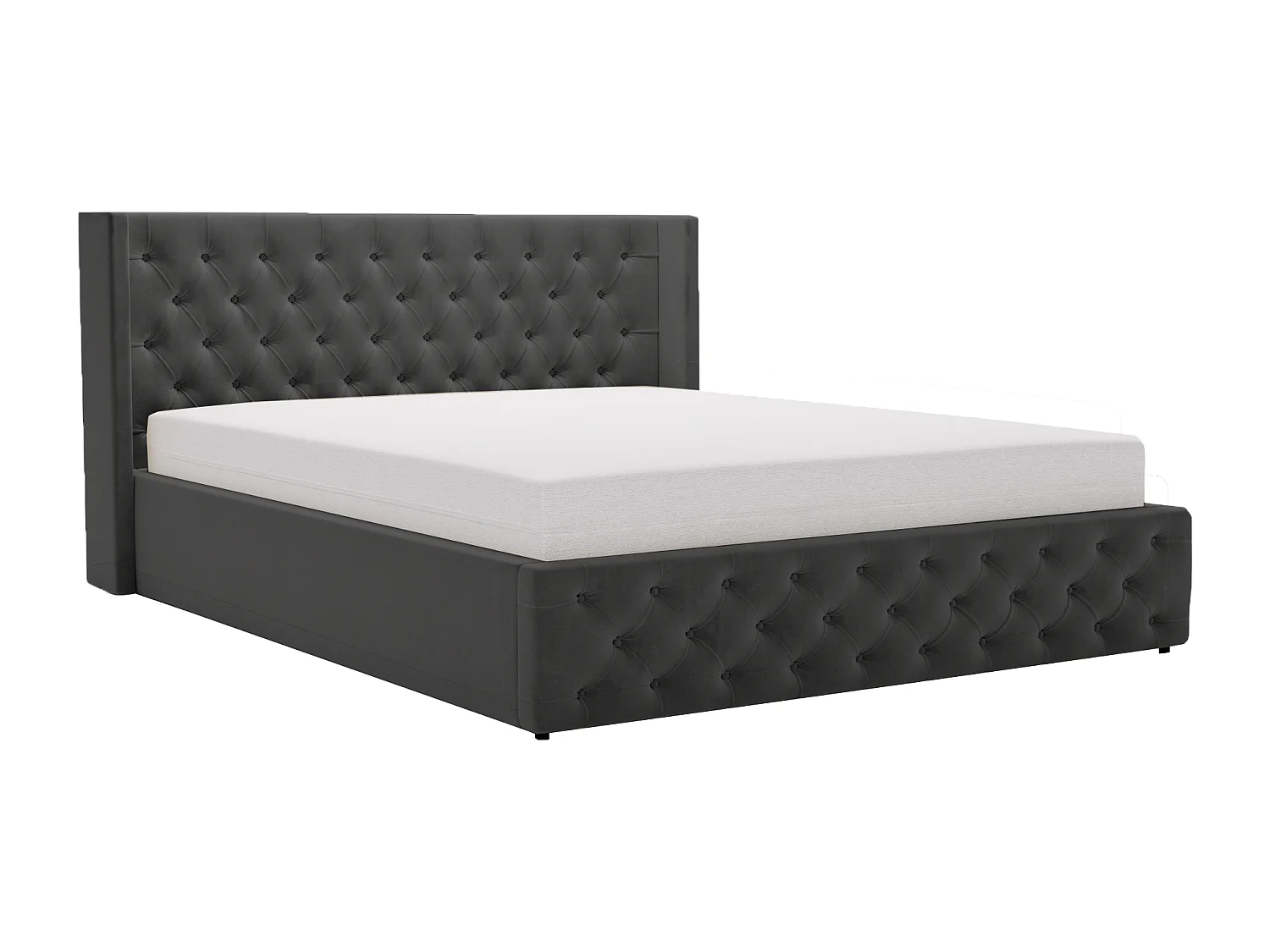 Łóżko tapicerowane 140x200 Rolia - łóżko glamour z pojemnikiem i stelażem, pikowane wezgłowie - czarny 3990003 - obrazek 1