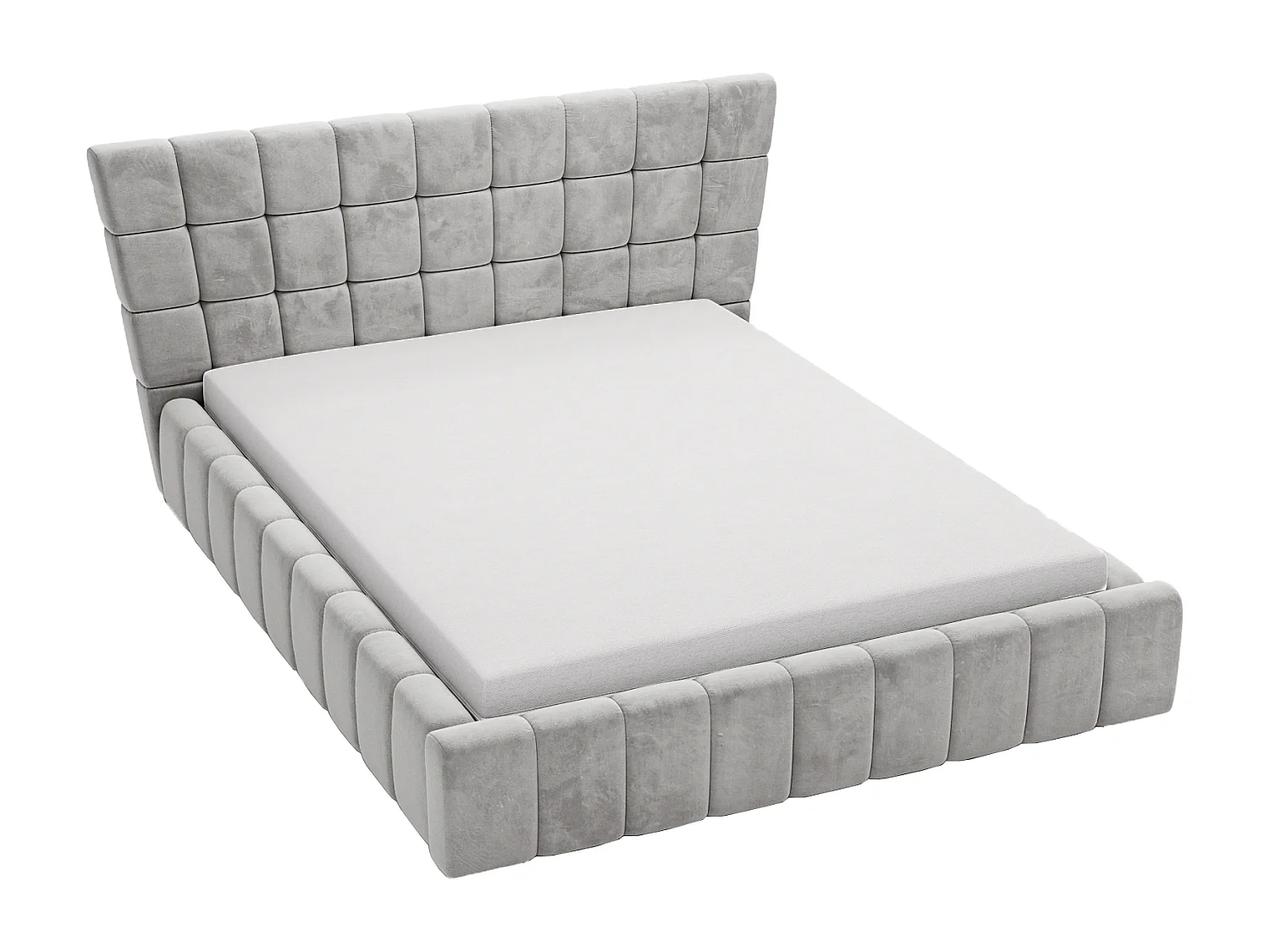 Łóżko tapicerowane 140x200 Deluxe - łóżko dwuosobowe z pojemnikiem, stelażem i przeszywanym zagłówkiem - jasny szary 3631162 - obrazek 1