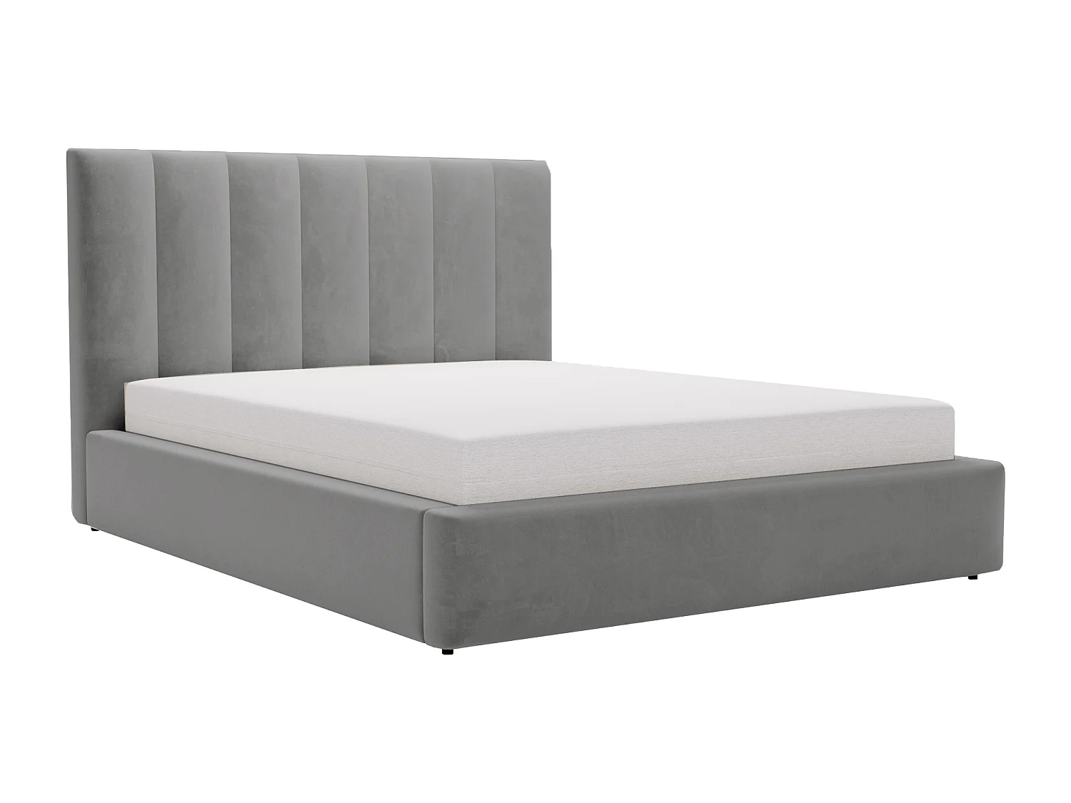Łóżko dwuosobowe Velor 160x200 z pojemnikiem i stelażem, aksamit, szary 3995379 - obrazek 1