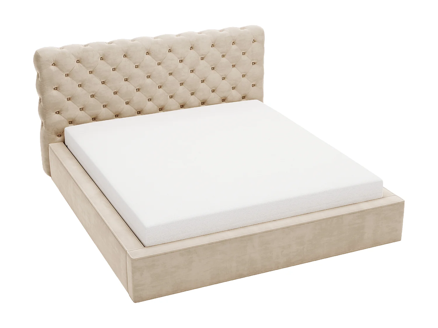Łóżko tapicerowane 140x200 Ali - łóżko chesterfield z pojemnikiem, stelażem i pikowanym zagłówkiem - wanilia 3599994 - obrazek 1