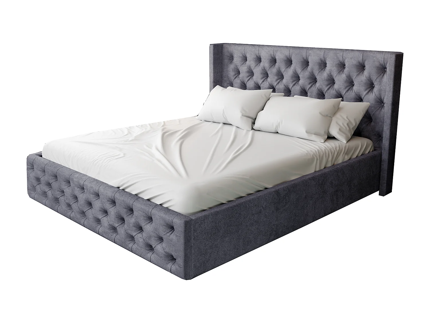 Łóżko 180x200 Chesterfield Rolia z pojemnikiem, stelażem, pikowane glamour, aksamitne - ciemny szary 3580613 - obrazek 1
