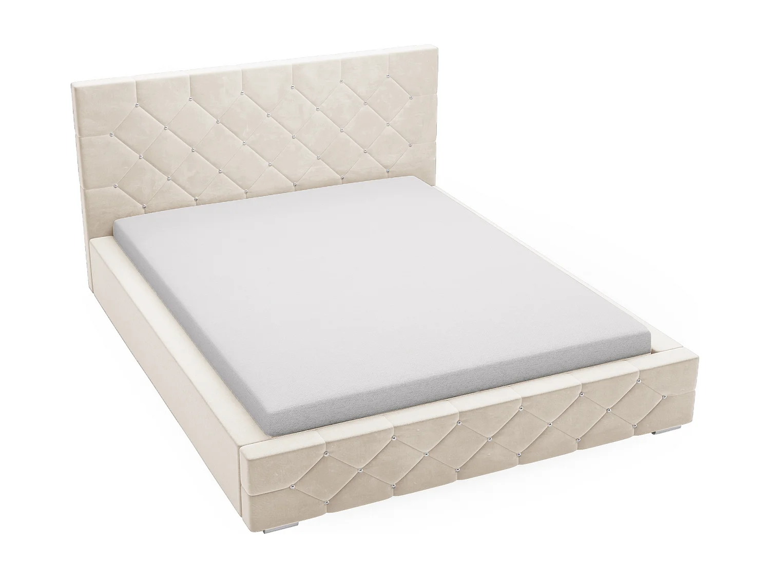 Łóżko tapicerowane 140x200 Solar - łóżko glamour z kryształkami, pojemnikiem i stelażem - wanilia 3630984 - obrazek 1