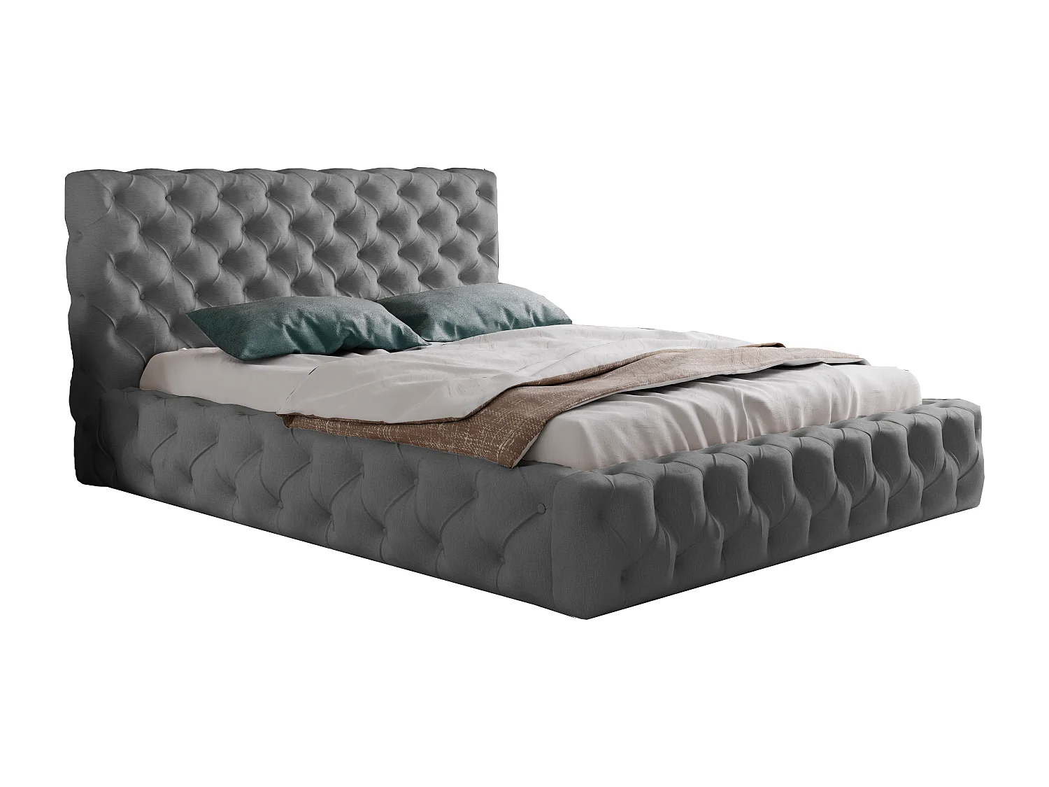 Łóżko tapicerowane 180x200 Glory - łóżko glamour Chesterfield z pojemnikiem, stelażem i pikowanym wezgłowiem - ciemny szary 3631048 - obrazek 1