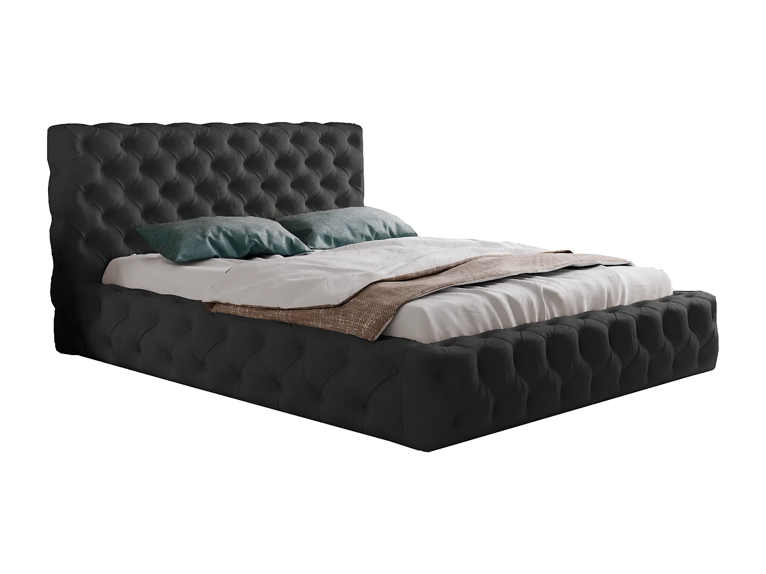 Łóżko tapicerowane 200x200 Glory - łóżko glamour Chesterfield z pojemnikiem, stelażem i pikowanym wezgłowiem - czarny 3631126 - obrazek 1