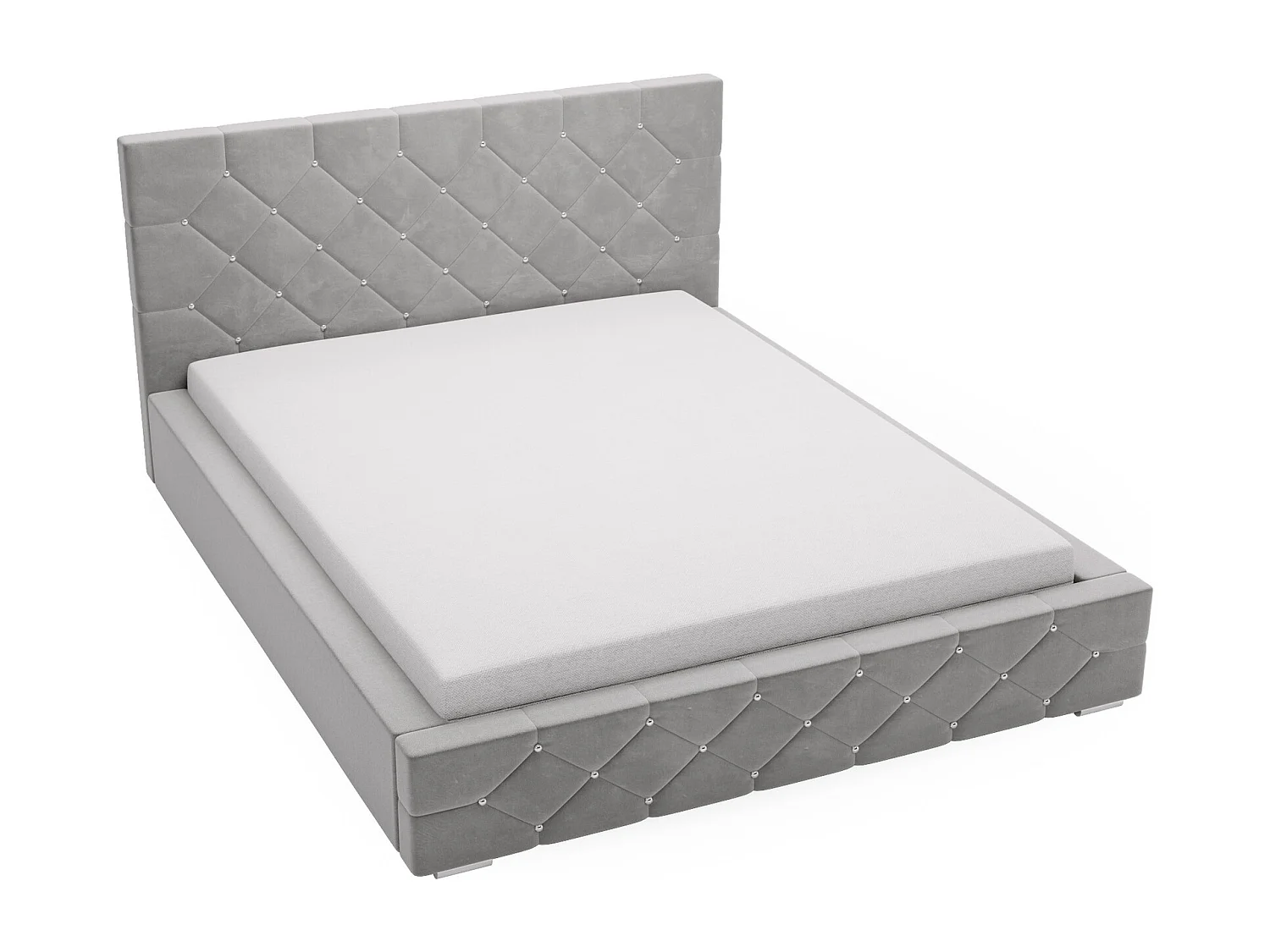 Łóżko tapicerowane 140x200 Solar - łóżko glamour z kryształkami, pojemnikiem i stelażem - szary 3631089 - obrazek 1