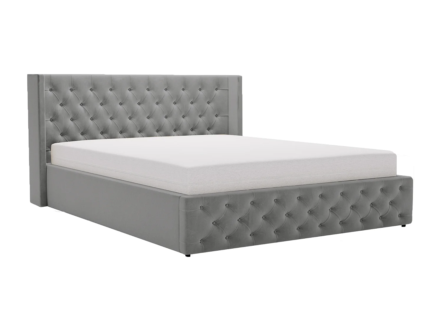 Łóżko tapicerowane 160x200 Rolia - łóżko glamour z pojemnikiem i stelażem, pikowane wezgłowie - jasny szary 3989926 - obrazek 1