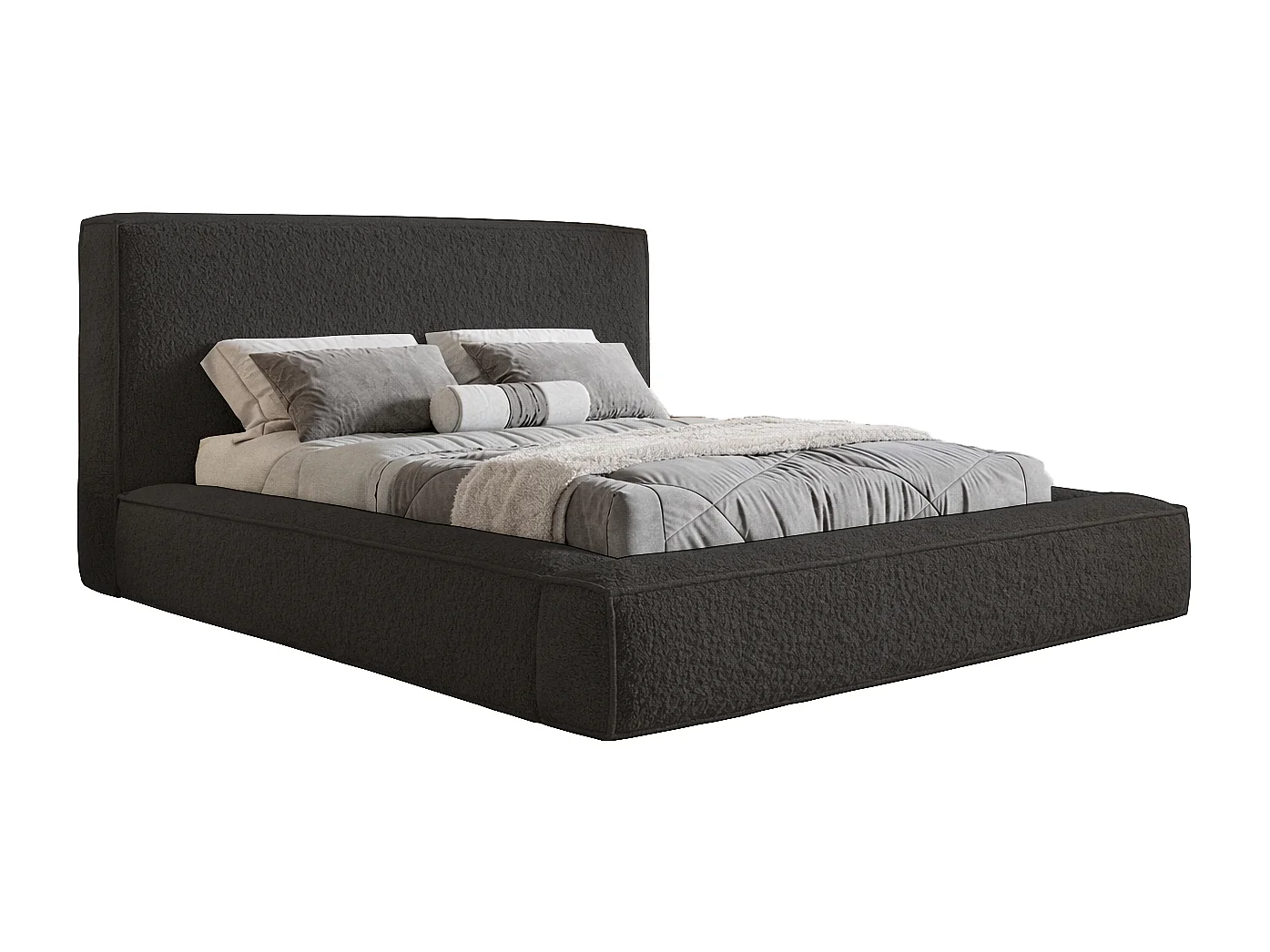 Łóżko dwuosobowe 160x200 Karano z lamówką - pojemnik i stelaż metalowy - boucle, czarny (Catch Me 27) 4869673 - obrazek 1