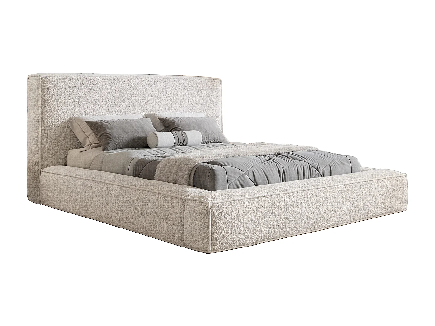 Łóżko dwuosobowe 160x200 Karano z lamówką - pojemnik i stelaż metalowy - boucle, kremowy (Catch Me 1) 4869736 - obrazek 1
