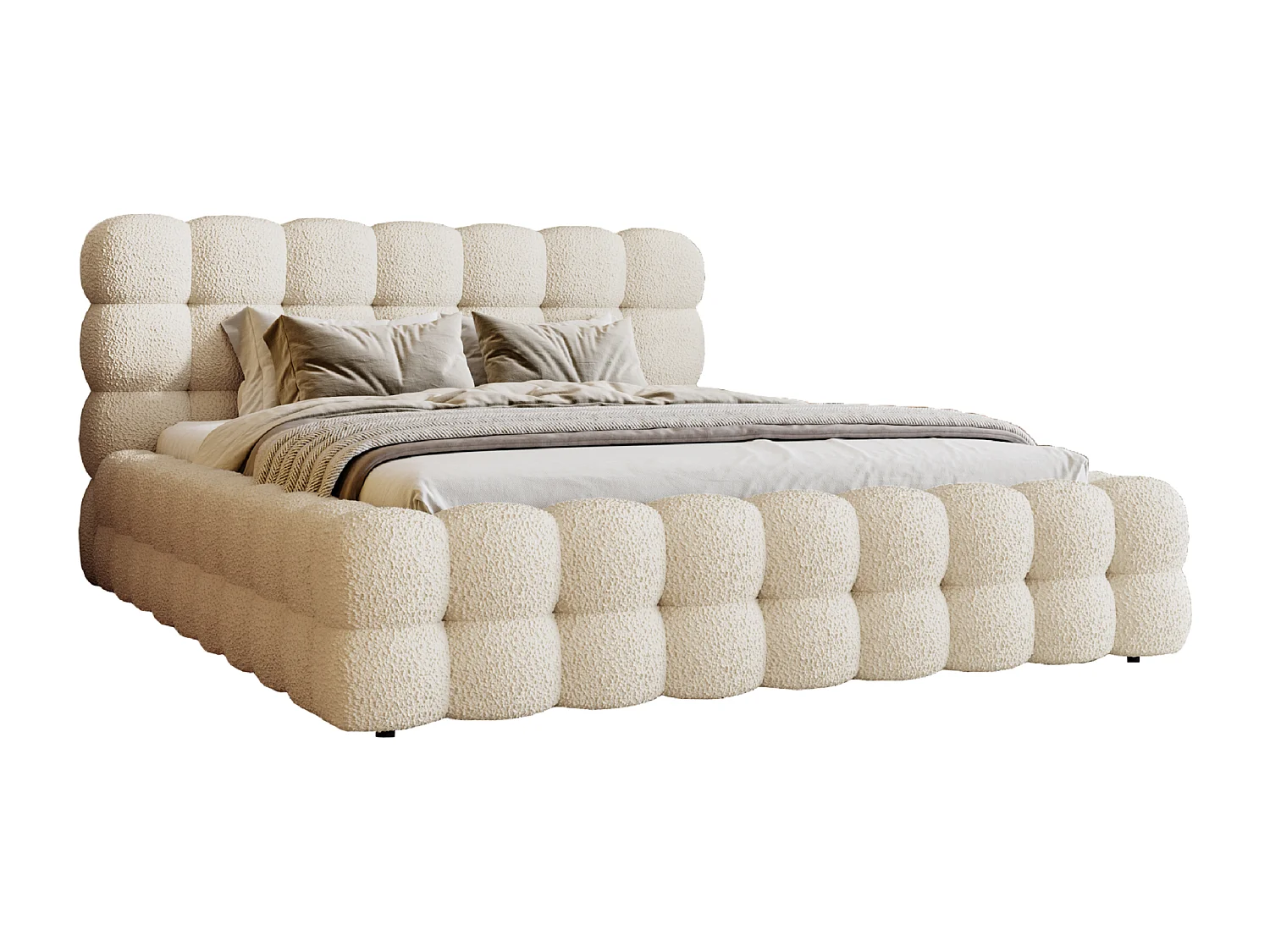 Łóżko z pojemnikiem 140x200 Parlas Bis, gruba pianka, tkanina bouclé - kremowe 3635983 - obrazek 1