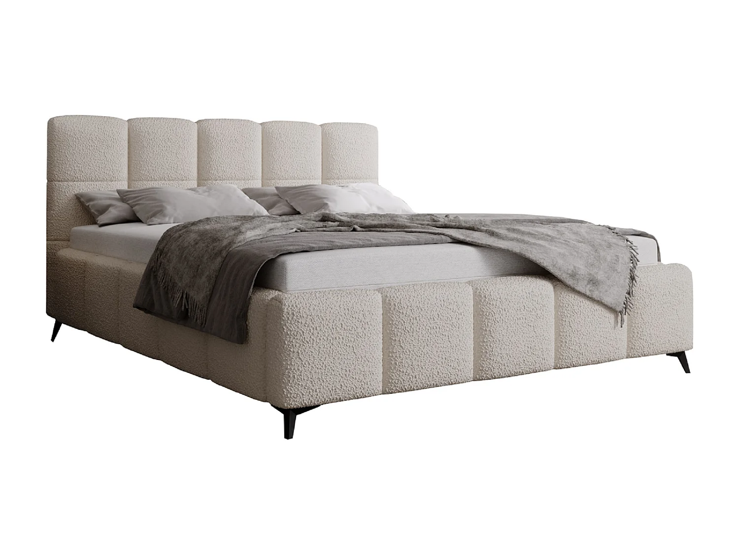 Łóżko dwuosobowe 200x200 Kastilo z pojemnikiem, tkanina bouclé, stelaż drewniany - kremowe 3687351 - obrazek 1