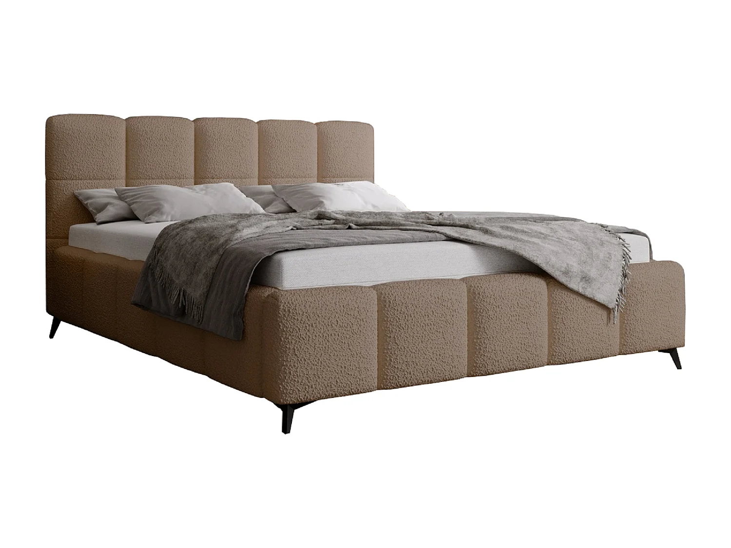 Łóżko dwuosobowe 140x200 Kastilo z pojemnikiem, tkanina bouclé, stelaż drewniany - beżowe 3687392 - obrazek 1