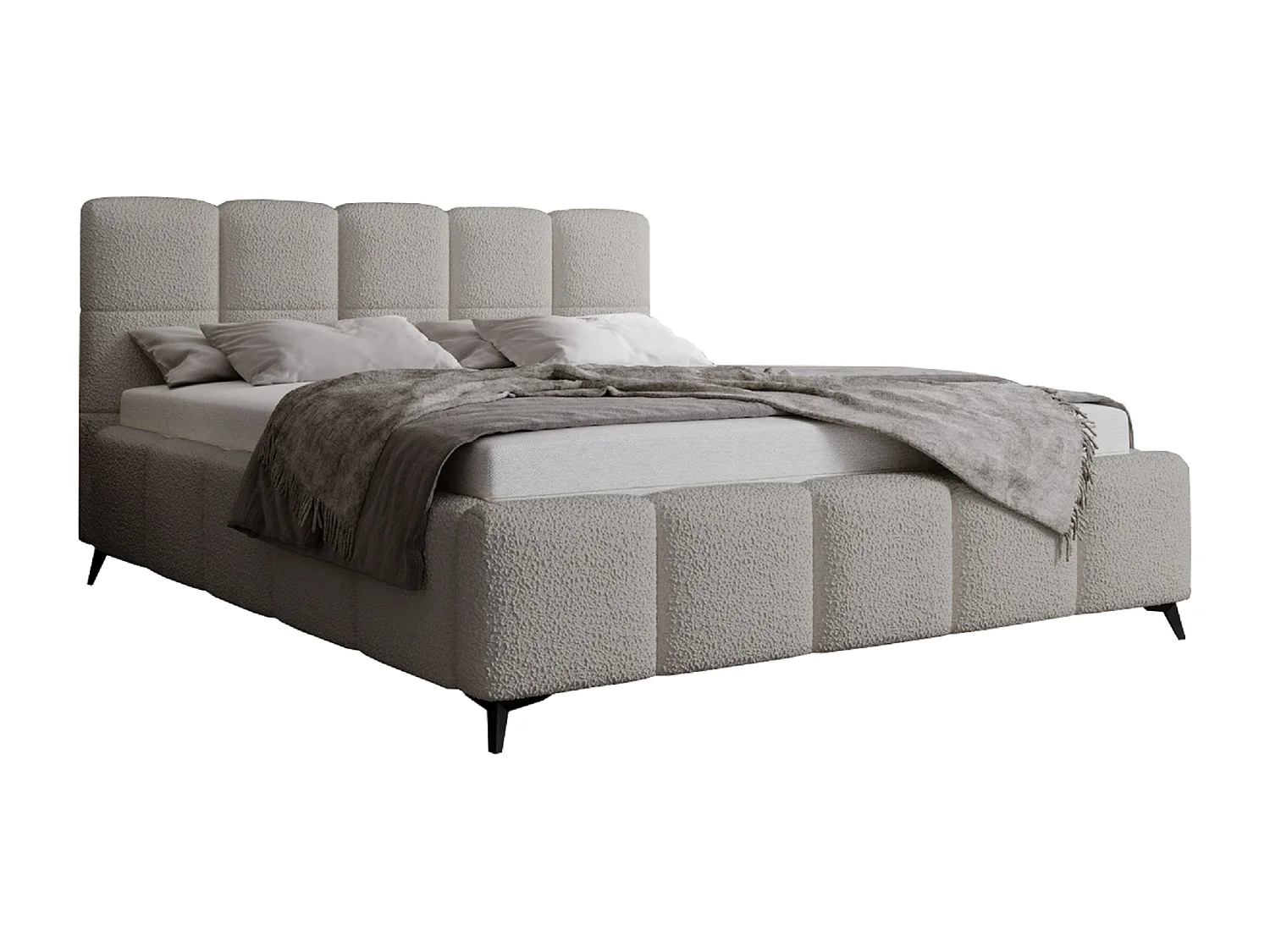 Łóżko dwuosobowe 200x200 Kastilo z pojemnikiem, tkanina bouclé, stelaż drewniany - jasnoszare 3687422 - obrazek 1