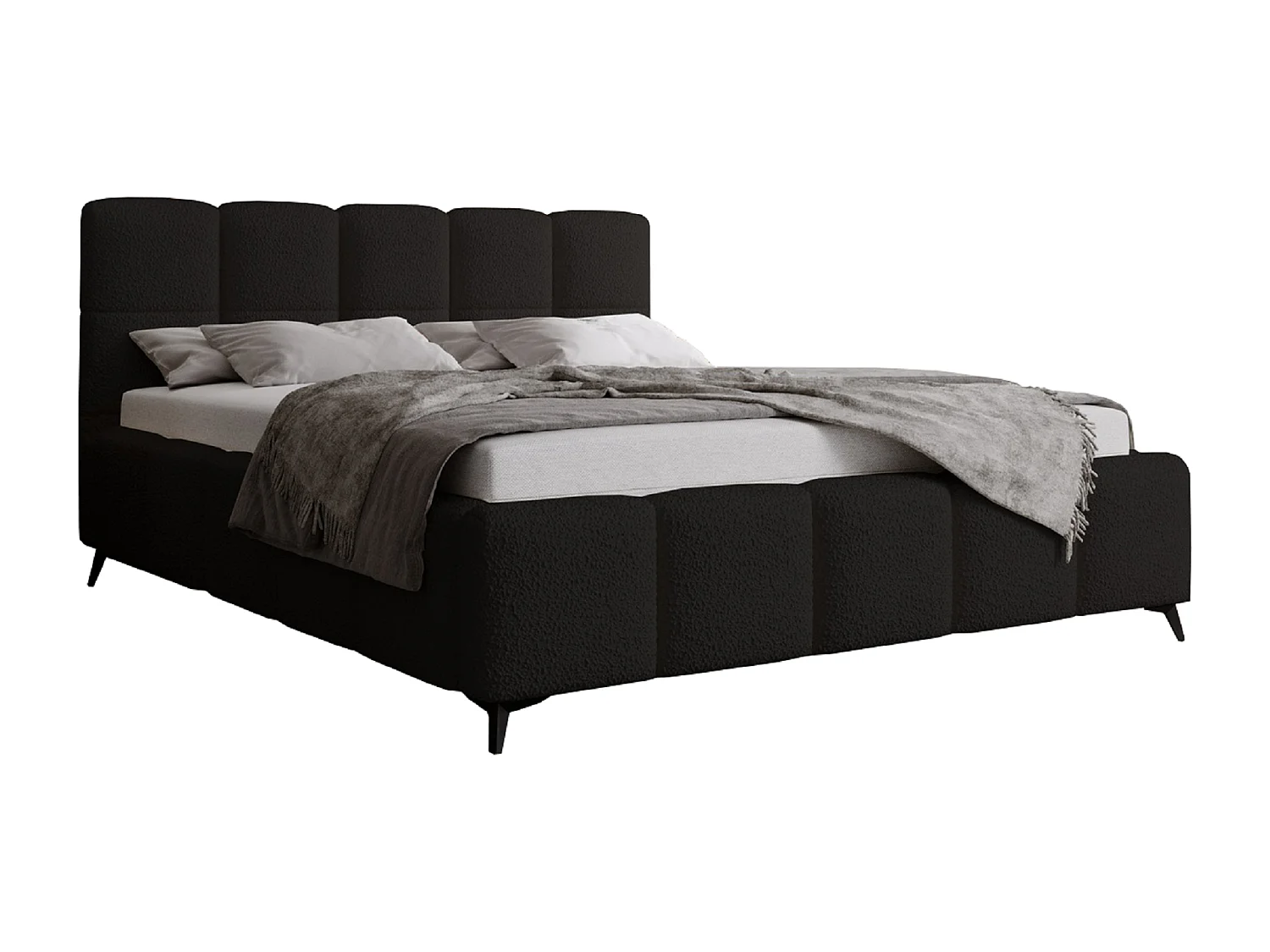 Łóżko dwuosobowe 140x200 Kastilo z pojemnikiem, tkanina bouclé, stelaż drewniany - czarne 3687394 - obrazek 1