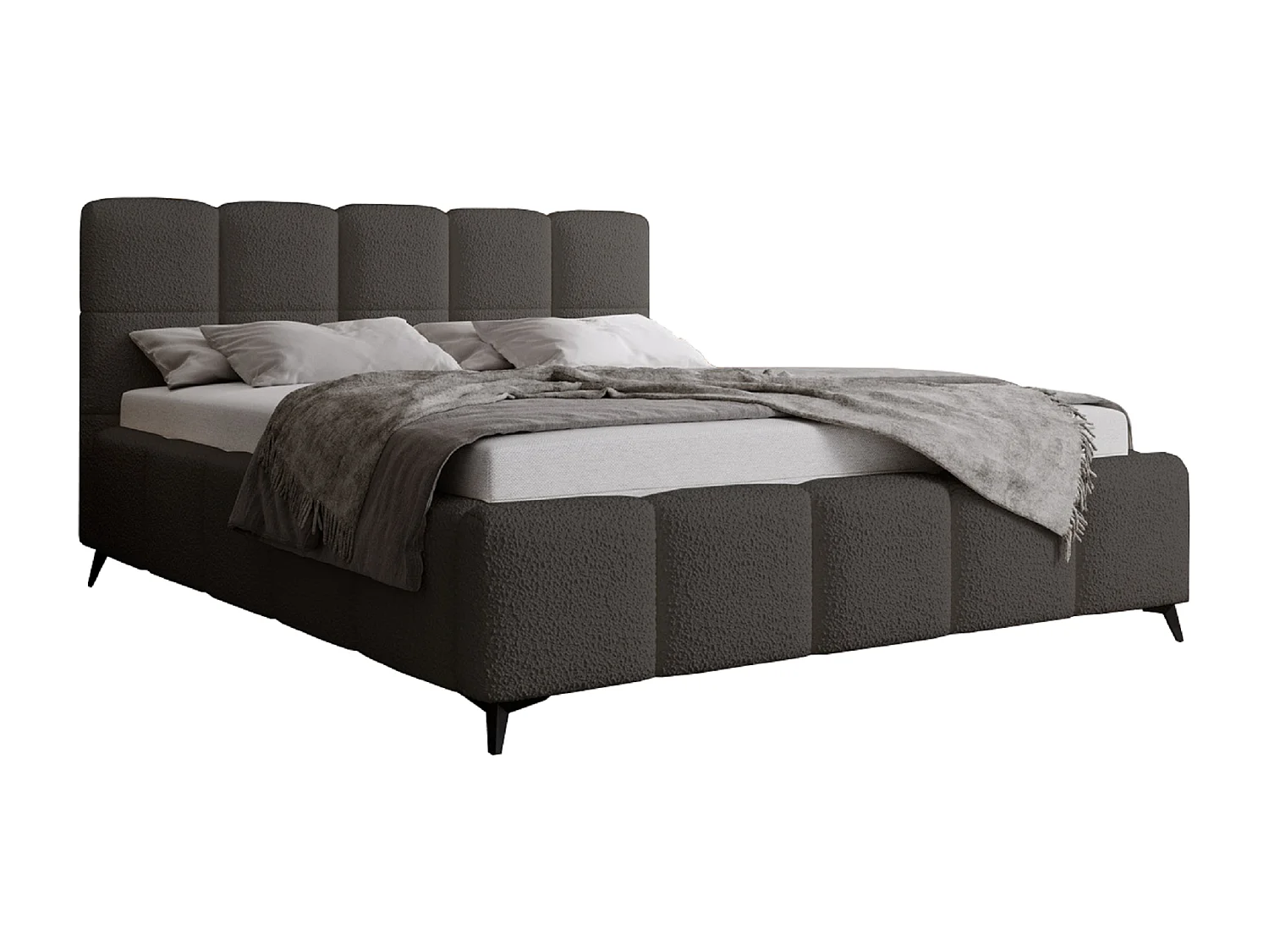 Łóżko dwuosobowe 140x200 Kastilo z pojemnikiem, tkanina bouclé, stelaż drewniany - ciemnoszare 3687445 - obrazek 1