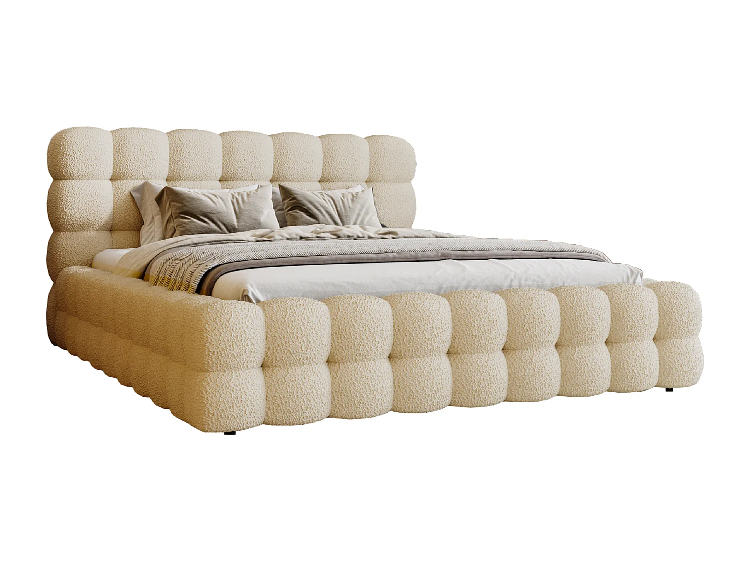 Łóżko z pojemnikiem 180x200 Parlas Bis, gruba pianka, tkanina bouclé - beżowe 3636132 - obrazek 1