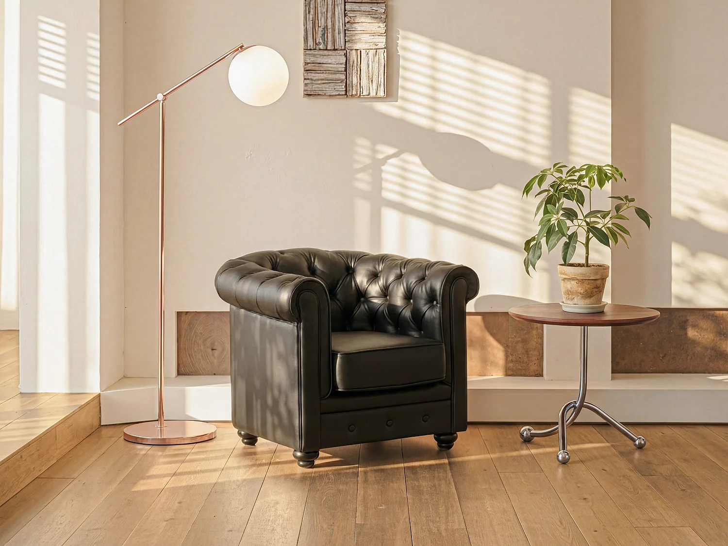 Fotel z ekoskóry CHESTERFIELD - Czarny 91563 - obrazek 1