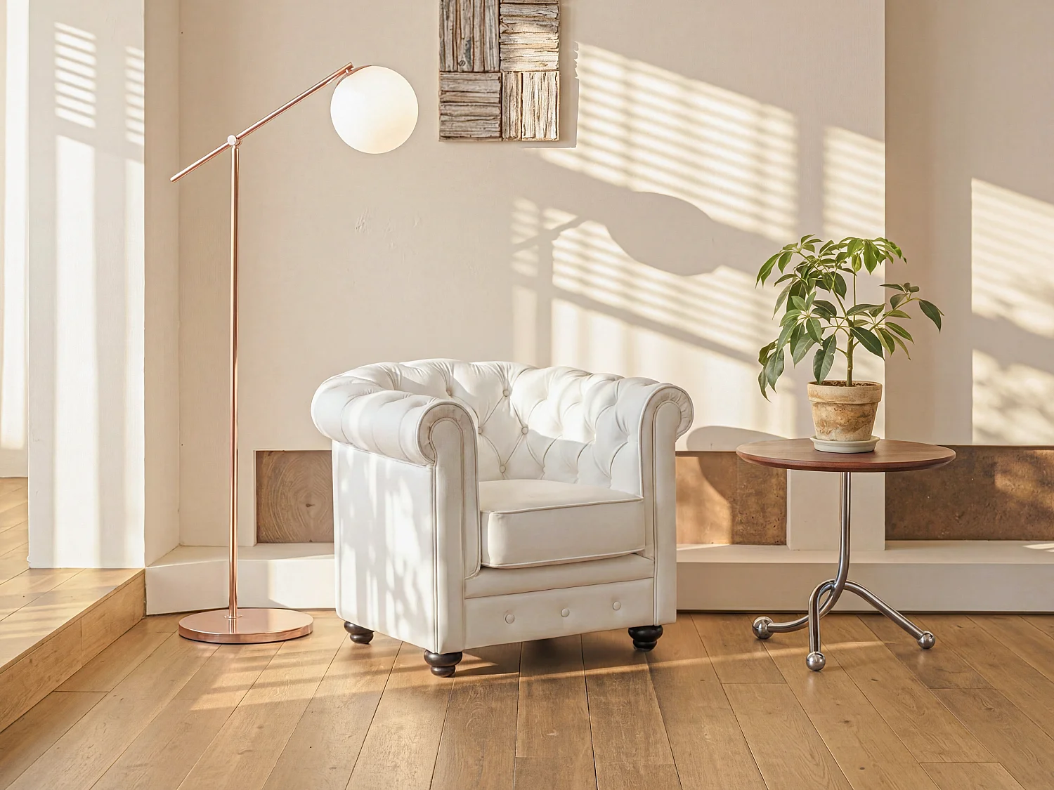 Fotel z ekoskóry CHESTERFIELD - Biały 91565 - obrazek 1