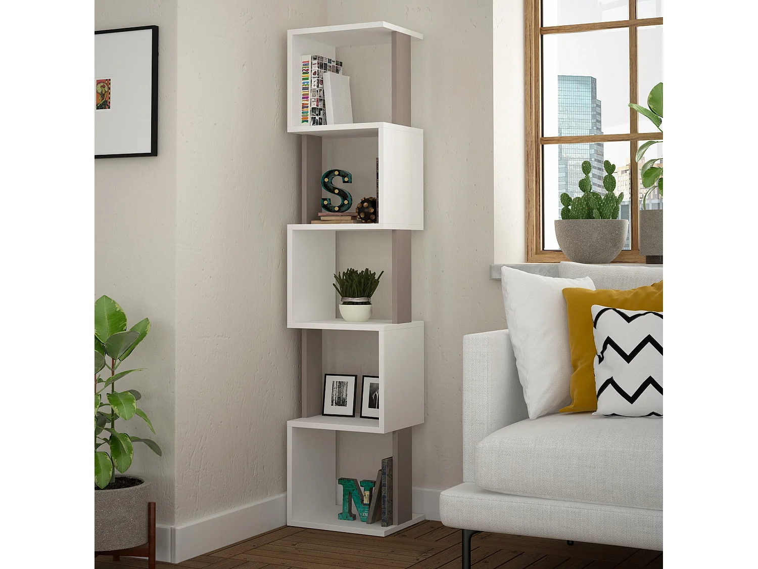 Biała drewniana biblioteczka „Piri” 35x30x161 cm z 5 półkami – Nowoczesny i solidny design 4833664