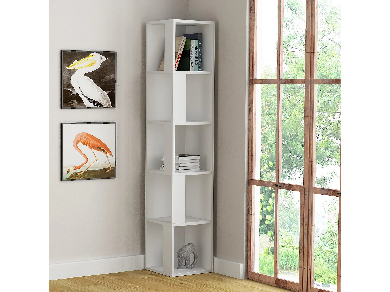 Biała drewniana biblioteczka „Piano” 5 półek 34x34x161 cm – Nowoczesny i solidny design 4833721