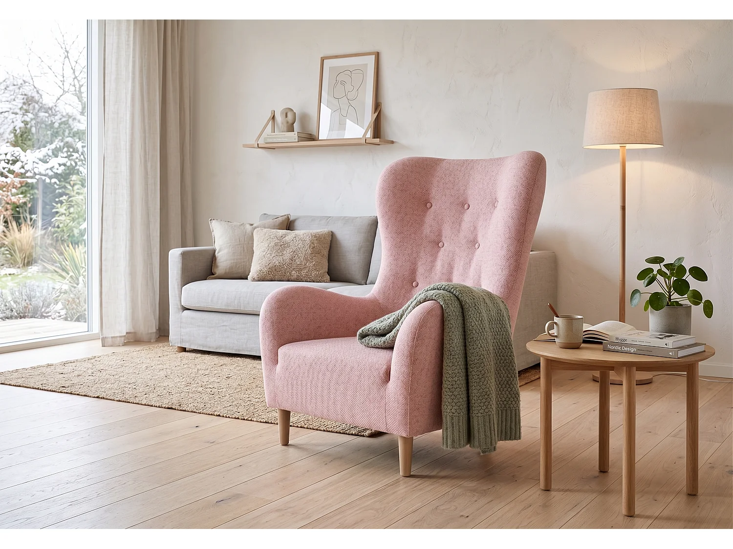 Fotel uszak BENETTO – elegancki fotel wypoczynkowy w tkaninie TWIST 16 różowy 4984149 - obrazek 1