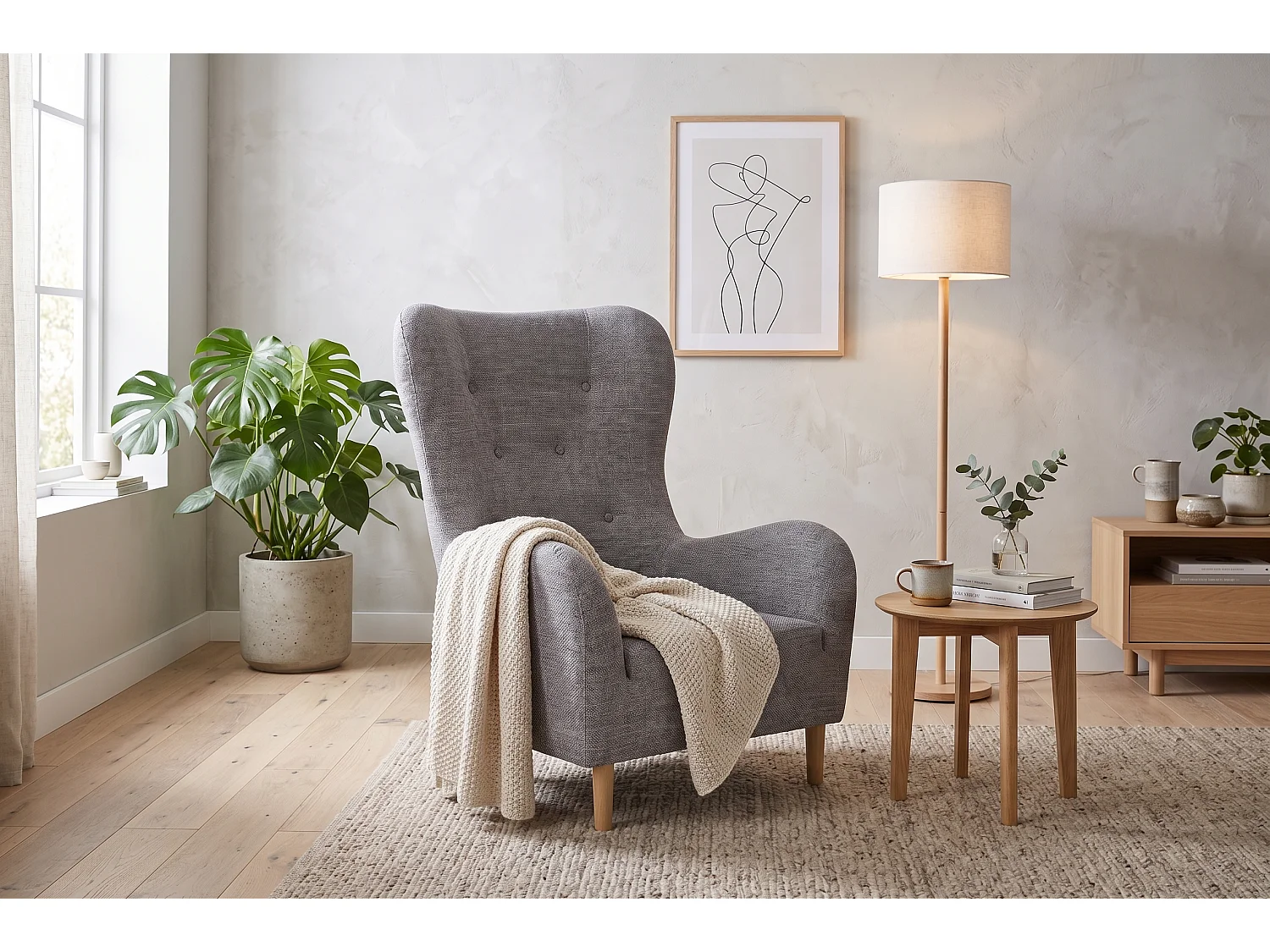 Fotel uszak BENETTO – elegancki fotel wypoczynkowy w tkaninie TWIST 19 szarej 4984156 - obrazek 1