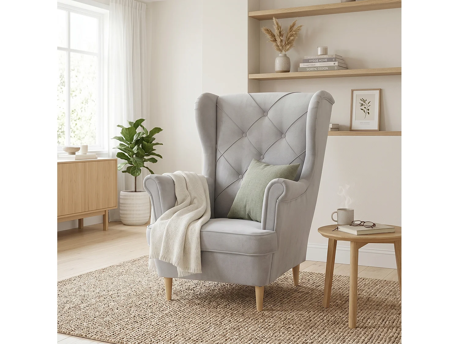 Fotel uszak YORK – elegancki fotel wypoczynkowy w tkaninie MONOLITH 84 jasno szarej 4984148 - obrazek 1