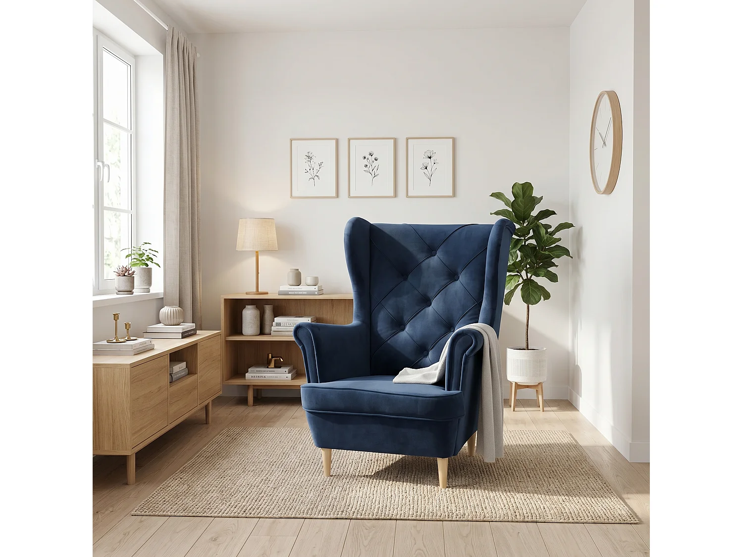 Fotel uszak YORK – elegancki fotel wypoczynkowy w tkaninie MONOLITH 77 granatowej 4984159 - obrazek 1